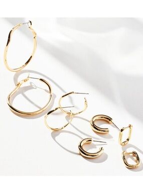 By Anthropologie Set of Four Minimalist Gold-plated Hoop Earrings